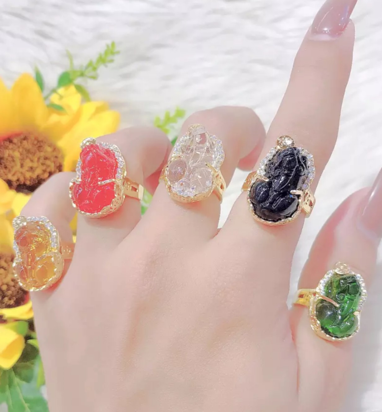 Ring female gold plated 18K type high applique stone two durable pattern 0420604-carry outings, go to party very beautiful-Tubi cony-female jewelry, rings for women platinum beautifully, ring fashion very beautiful