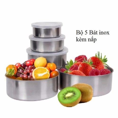 Bộ thố inox đựng thực phẩm để tủ lạnh. Bộ 5 thố inox có nắp đậy tiện dụng