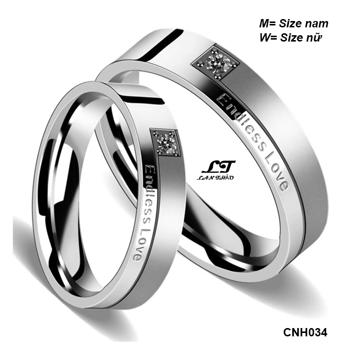 Freeship Nhẫn cặp đôi đính hạt Endless Love CNH034