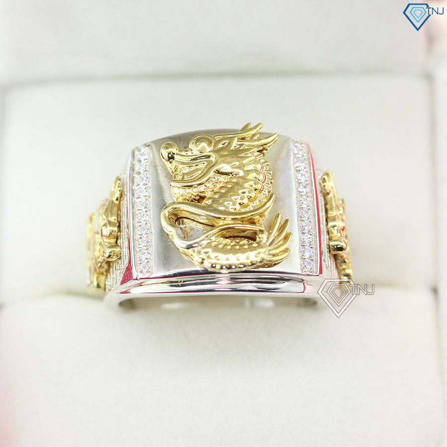 Nhẫn nam bạc hình rồng xi vàng NNA0089 - Trang Sức TNJ