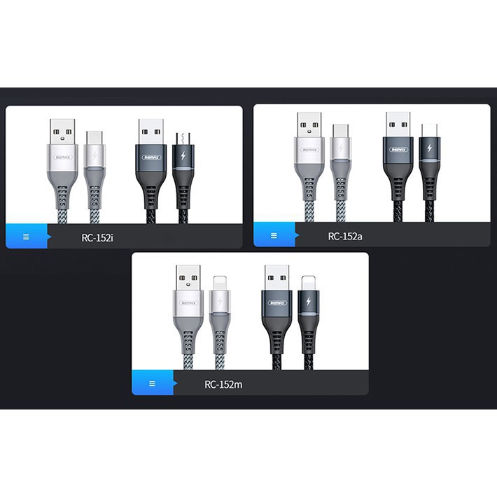 Cáp sạc thông minh chống đứt Lightning/ Type C/ Micro Remax RC-152 2.4A ( HÀNG CHÍNH HÃNG )