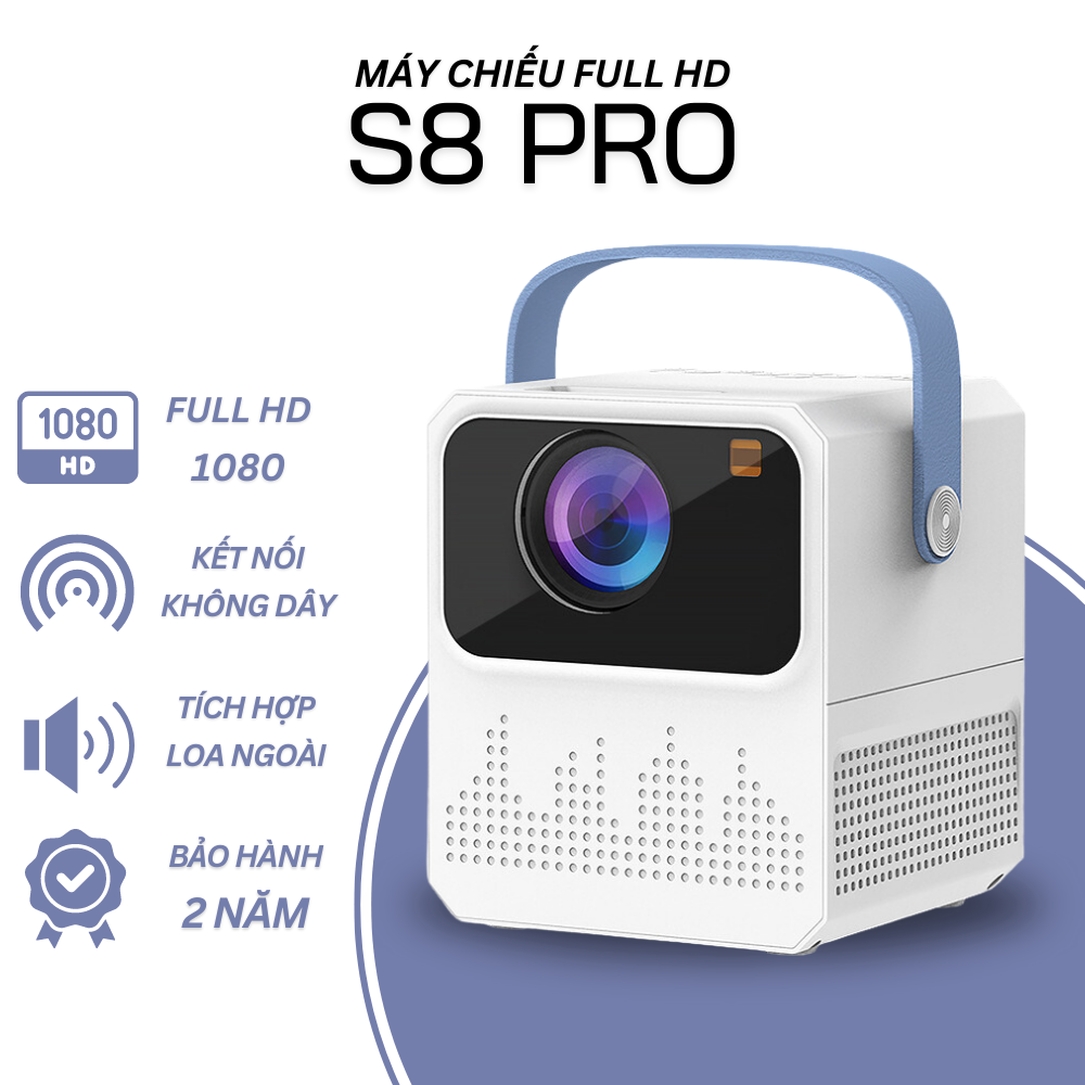 Máy Chiếu Mini S8 PRO Full HD Kết Nối Xem TV, NetFlix, Youtube Trực Tiếp Với Độ Nét Cực Cao, Máy Chiếu Mini Kết Nối Với Điện Thoại Không Dây Phù Hợp Cho Gia Đình Và Văn Phòng Xem Phim, Xem Bóng Đá Cực Nét
