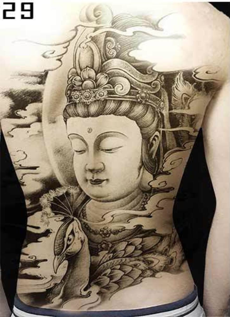 HCM]Hình xăm dán tattoo kín lưng trắng đen 34x48cm: Đức Phật (Shop ...