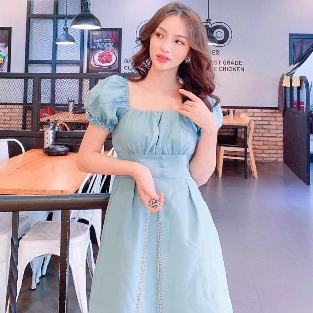 [HCM]Đầm mint cổ U xếp li ngực (kèm hình thật)