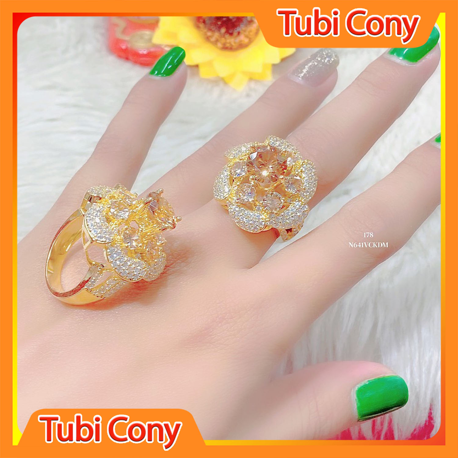 Ring female gold plated 18K designs applique flowers stone bead tea 178x0.33-220422-rings for women Nice-ring female cute style, luxury-tubicony-the refund, covered switch pay in 07 day