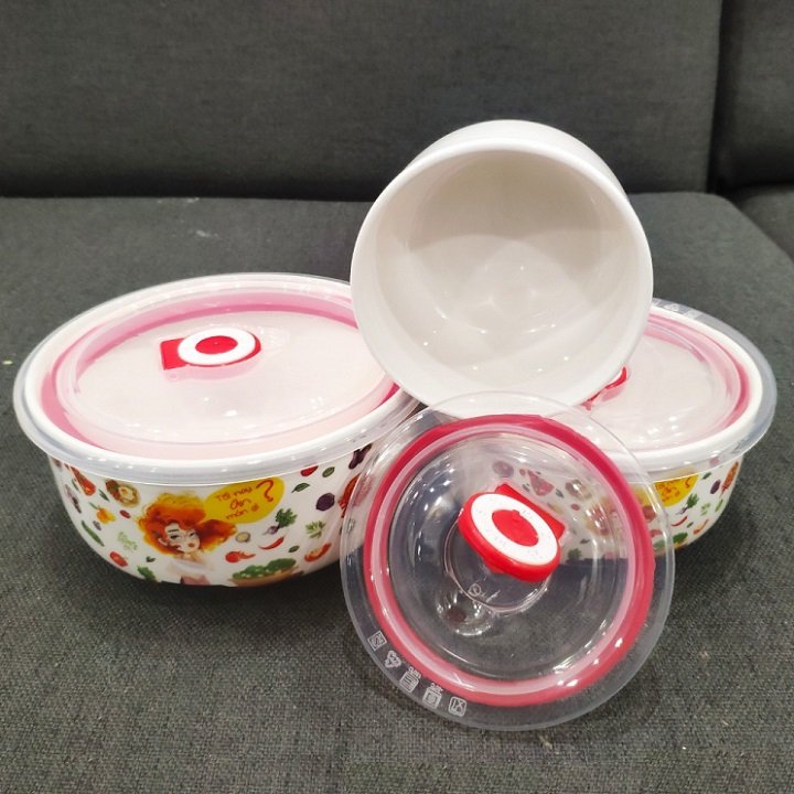 [HCM]bộ 3 thố sứ có nắp - bộ 3 hộp cơm