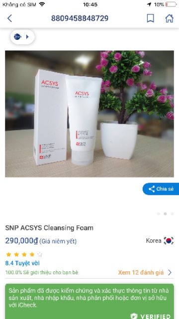Sữa rửa mặt cho da mụn SNP ACSYS Cleansing Foam 180g