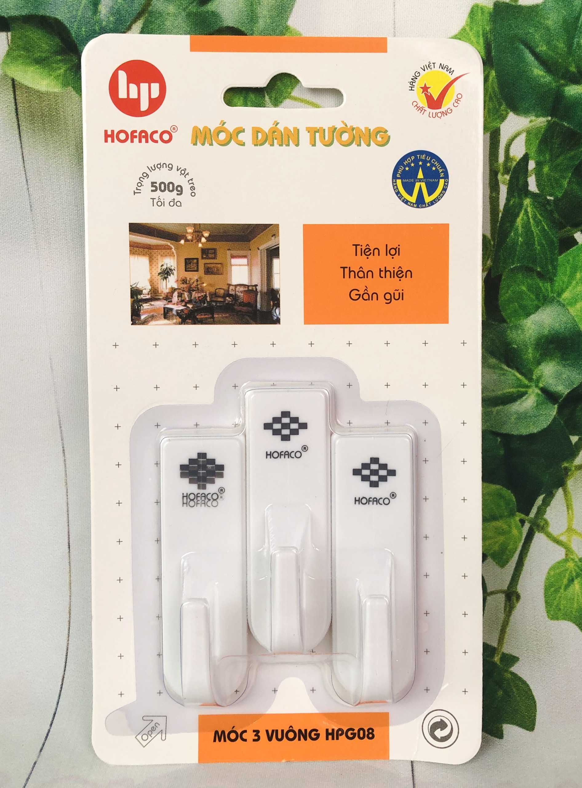 Móc 3 vuông hpg08 - set 3 móc dán tường bằng nhựa cao cấp hofaco