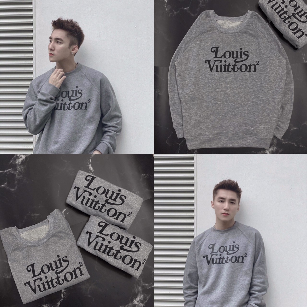 [HCM]ÁO THUN NAM CỔ CHUI DÀI TAY IN CHỮ MÀU XÁM LÔNG CHUỘT THỜI TRANG SAKURA ST789