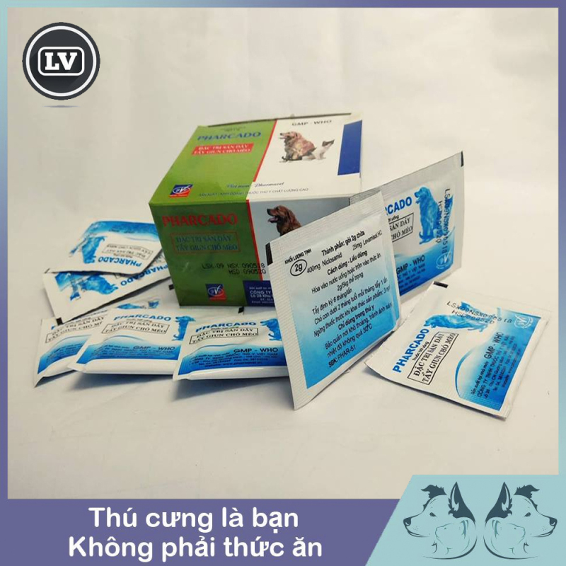 Thuốc tẩy giun dạng bột Pharcado cho chó mèo - túi 4 gói