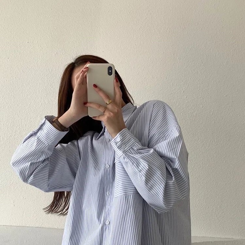 SƠ MI KẺ SỌC XANH TÚI NGỰC BASIC FORM THỤNG
