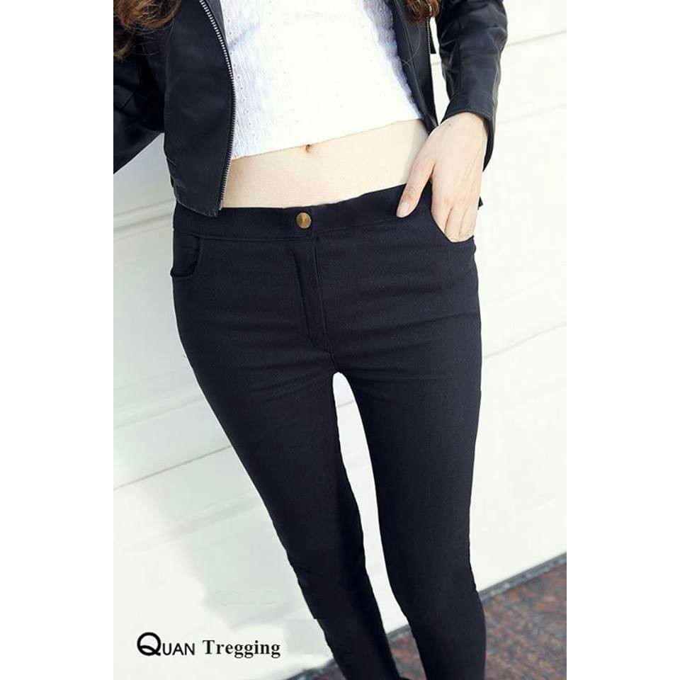 Quần Tregging Cạp Cúc Có Khoá Kéo Chất Cotton