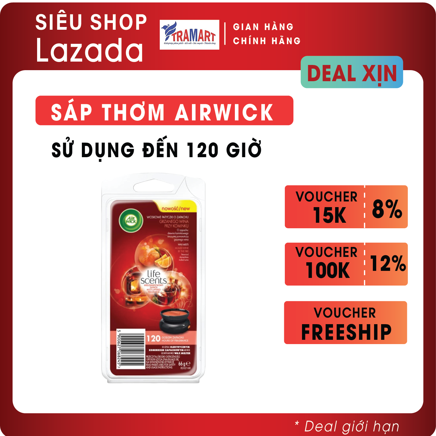 Sáp thơm Airwick Scented Candles Wax Melts AWK8245 66g (Hương hoa cam quế)