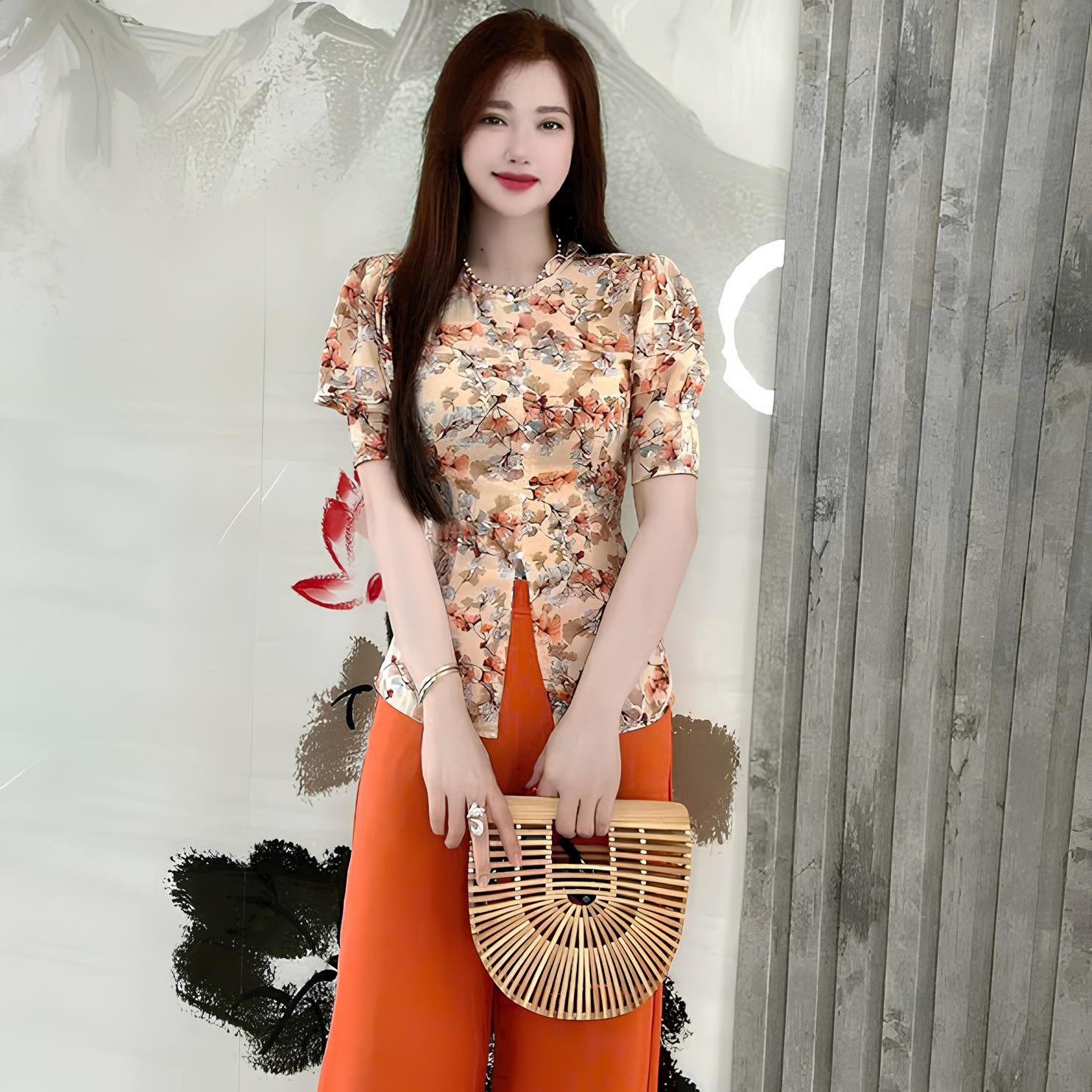 Set Đồ Bà Ba Hoa Trang Nhã Vải Lụa Họa Tiết Hoa Cách Tân