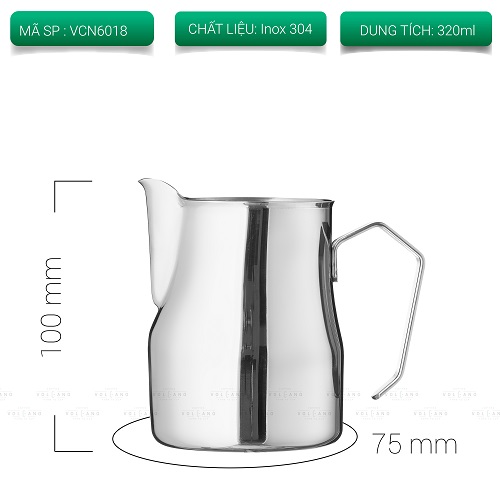 [HCM]Ca đánh sữa Motta màu bạc Inox 304 mũi tròn