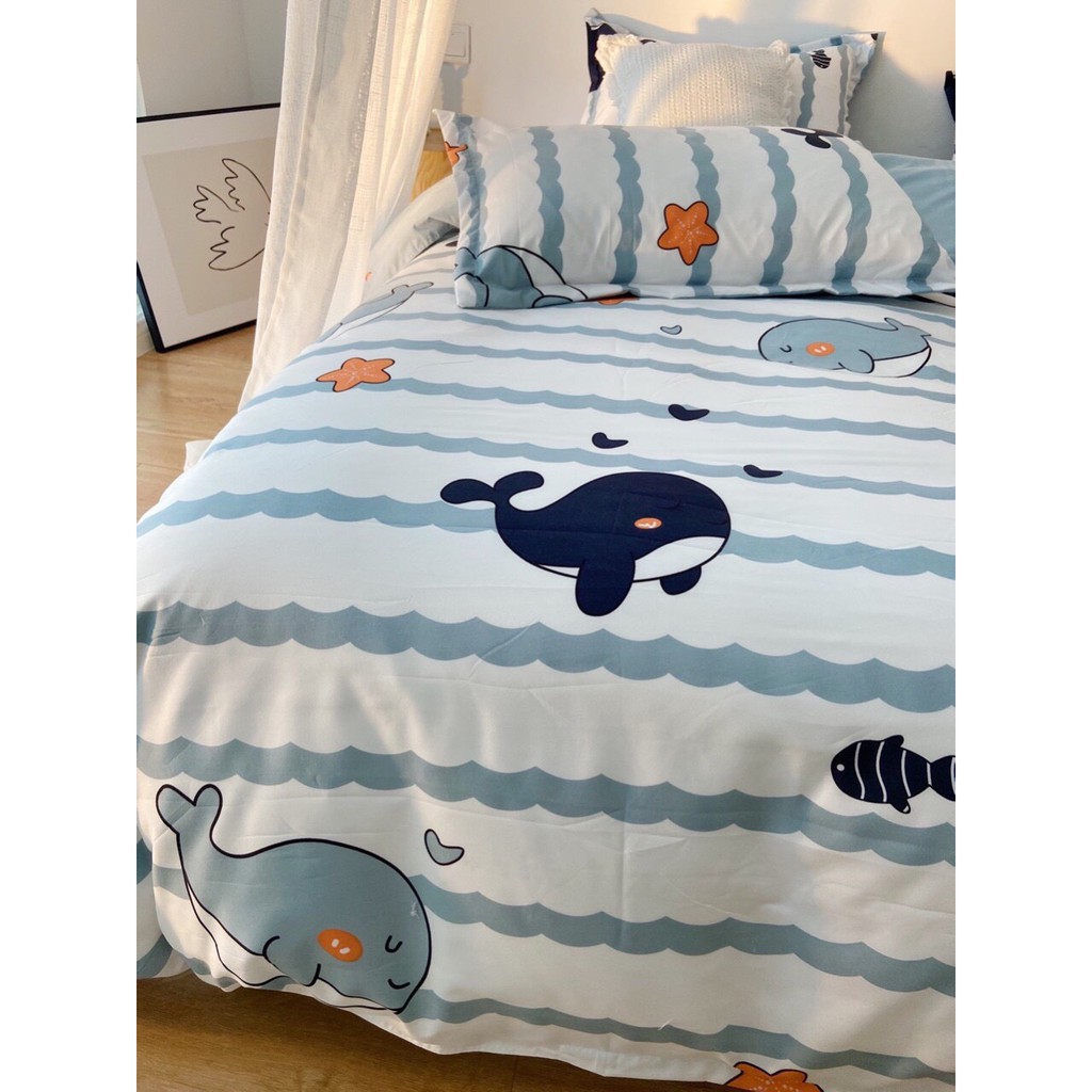 Chăn ga gối cotton 3d - Mẫu Cá heo.