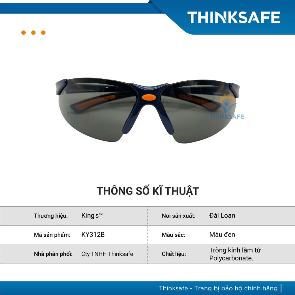 Kính bảo hộ Kings KY312 màu đen chống chói, chống tia uv, chống bụi đi đường Kính bảo vệ mắt - Thinksafe