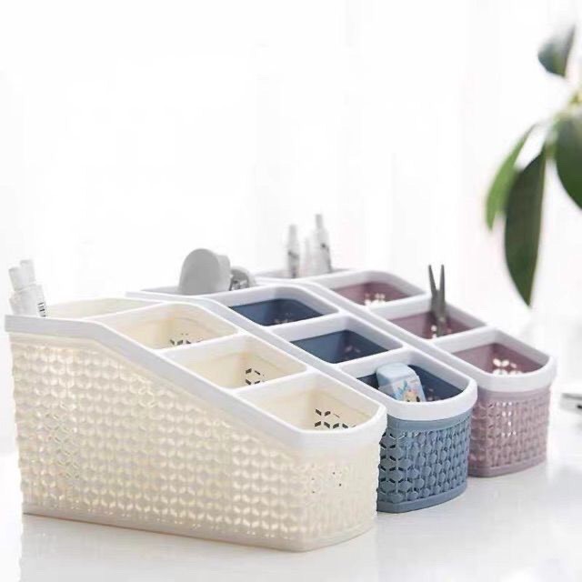 Khay nhựa 4 ngăn đựng đồ trang điểm hộp cắm bút, bộ điều khiển từ xa tiện lợi-Khay nhựa tiện ích 4 ngăn, để bàn, đựng đồ, khay nhựa 4 ngăn, đựng bút, đồ dùng đa năng-Khay nhựa 4 ngăn đa năng siêu tiện ích