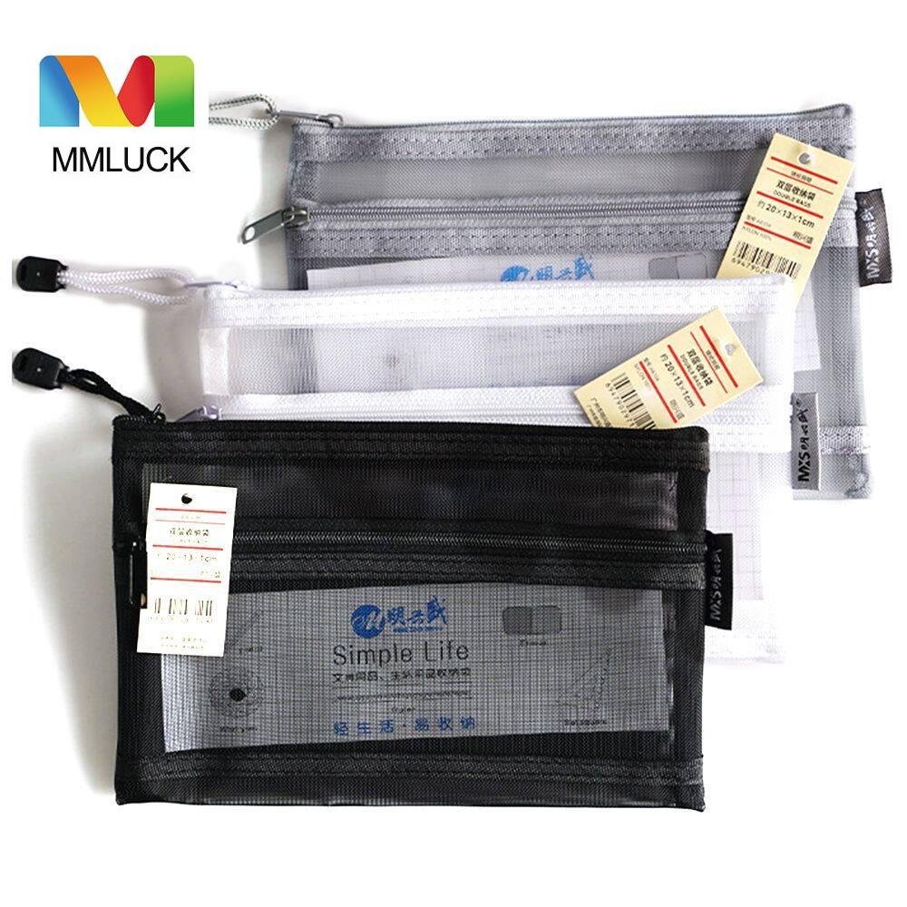 bóp viết túi đựng bút 铅笔盒 笔袋 MMLUCK Hộp Đựng Bút Chì Nylon Đôi Đơn Giản Hộp Bút Tài Liệu Túi Đựng Mỹ Phẩm Hồ Sơ Trong Suốt Túi Đựng Bút Chì Lưới Đôi Đồ Dùng Văn Phòng Phẩm Trường Học