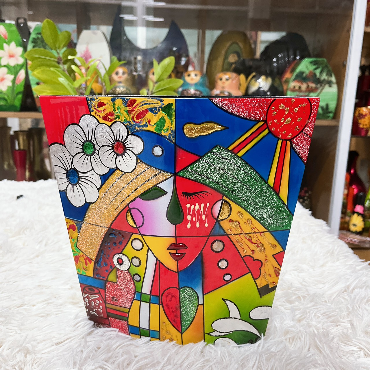 Bình hoa dẹp sơn mài cao cấp Thanh Bình Lê