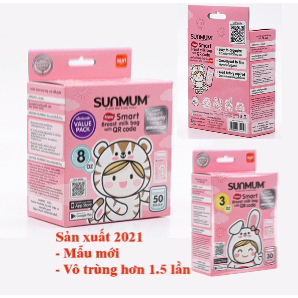Túi trữ sữa Sunmum Thái Lan NGUYÊN TEM an toàn tiện lợi dung tích 100ml và
