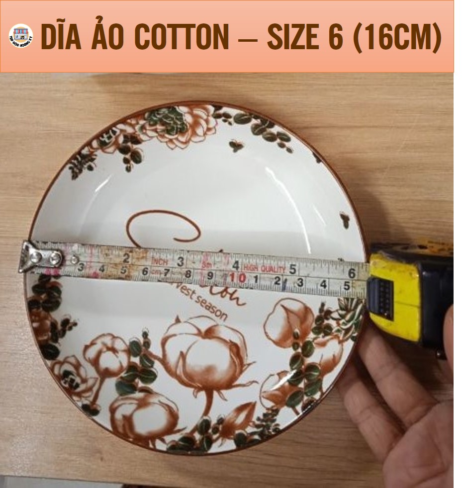 Ceramic Round Plate with Cotton Flower Pattern - Diameter 15cm (Size 6)