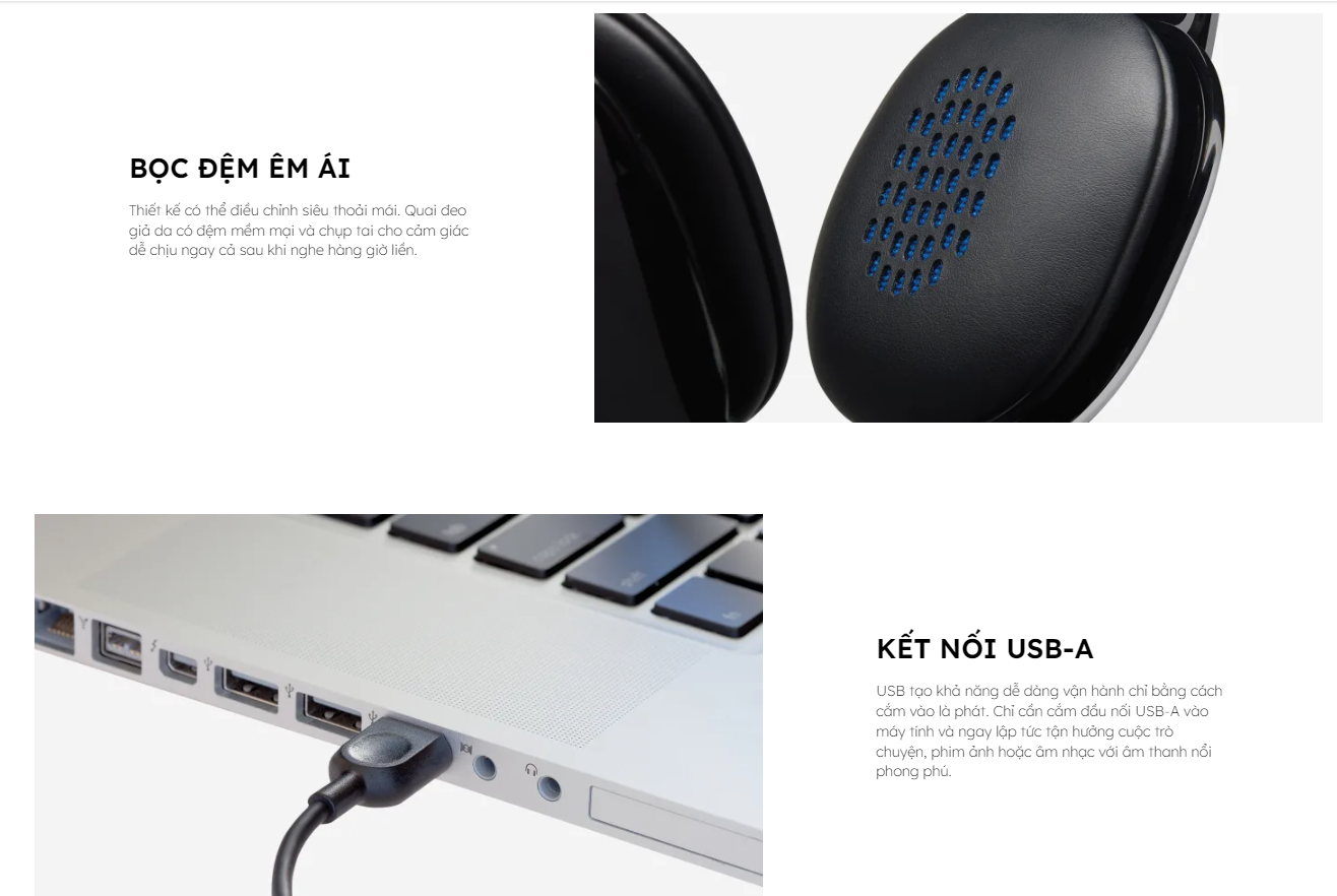Tai nghe Logitech H540 Âm thanh nổi kỹ thuật số có độ phân giải cao, nút điều khiển trên tai - Bảo hành 2 năm