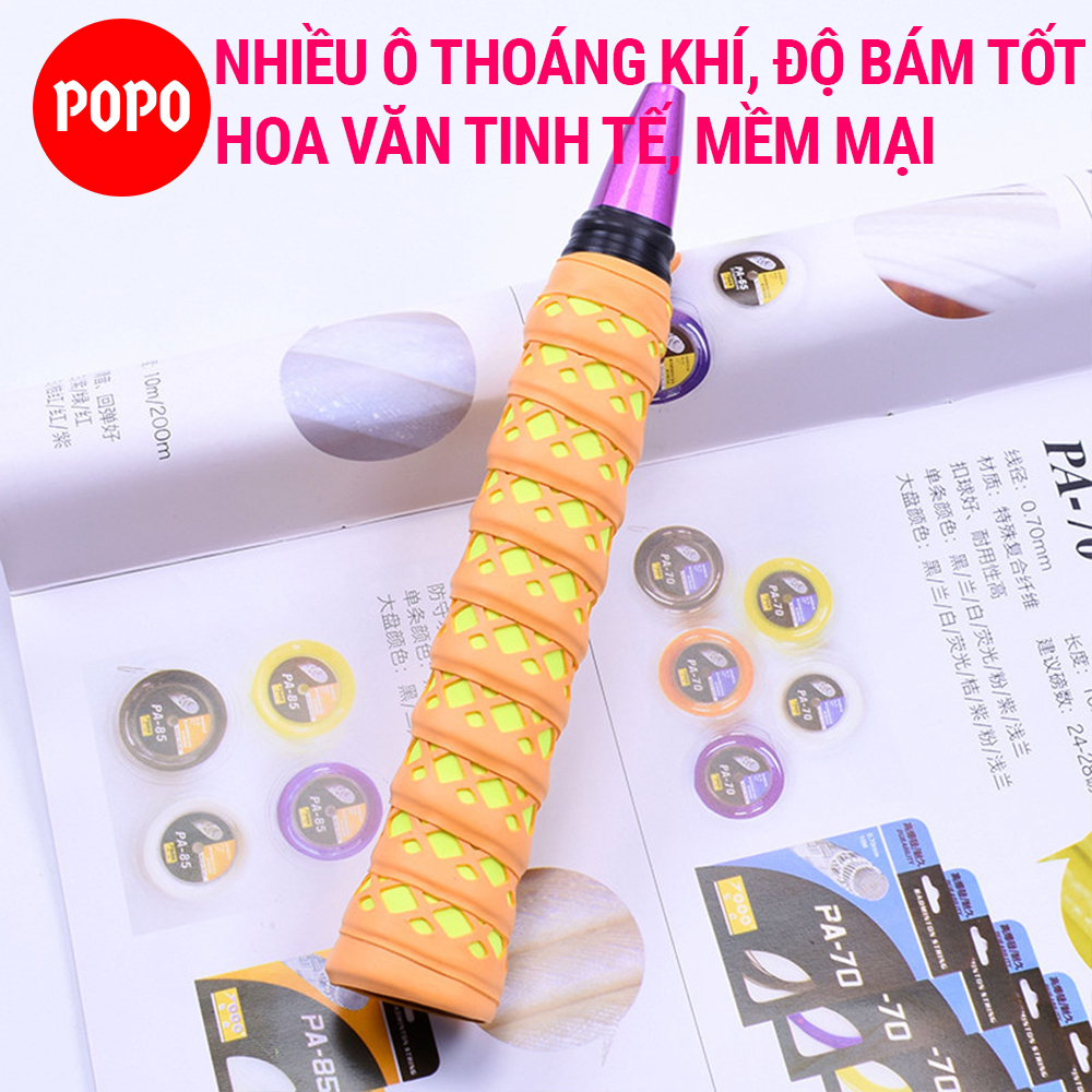 Quấn cán vợt cầu lông, tennis POPO GY104 nhiều ô thoáng khí, cuốn cán ôm tay, thoát mồ hôi