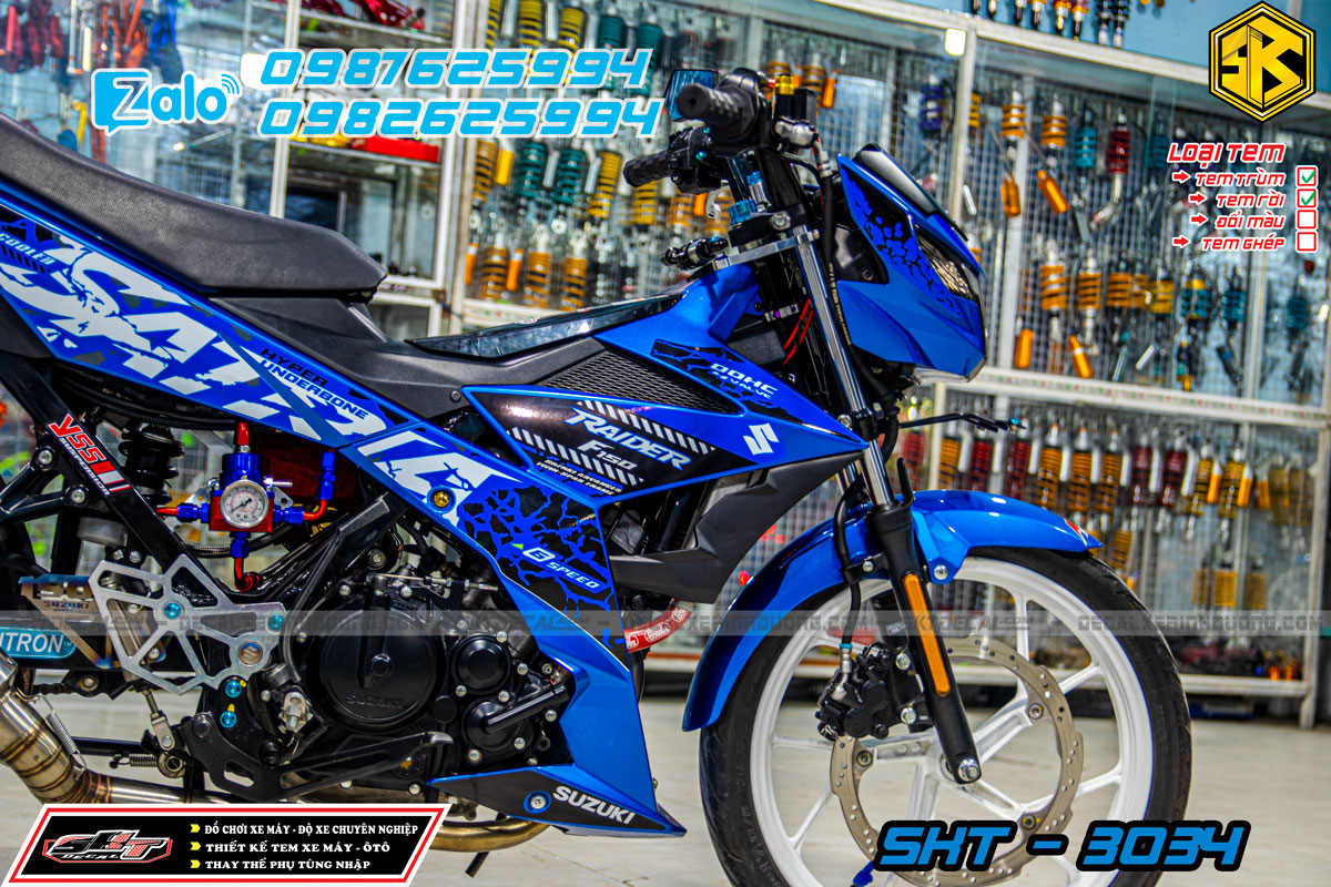 tem rời xe satria xanh trắng đen