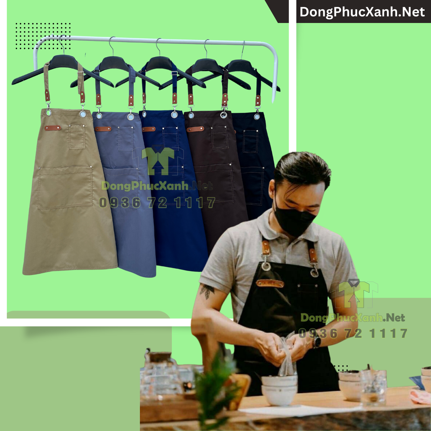 Tạp dề phục vụ nam nữ Tạp dề pha chế cao cấp