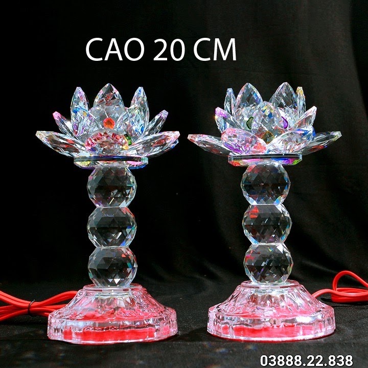 Cặp đèn thờ đá pha lê cao cấp Led tự động đổi 7 màu cao 20cm