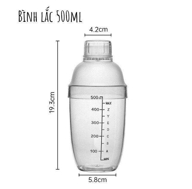 Bình lắc (Shaker) pha chế nhựa 530mL pha trà, trà sữa,cocktail