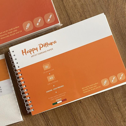 Sổ vẽ màu nước happy pittura a5/a4/a3 – sổ lò xo 25 tờ