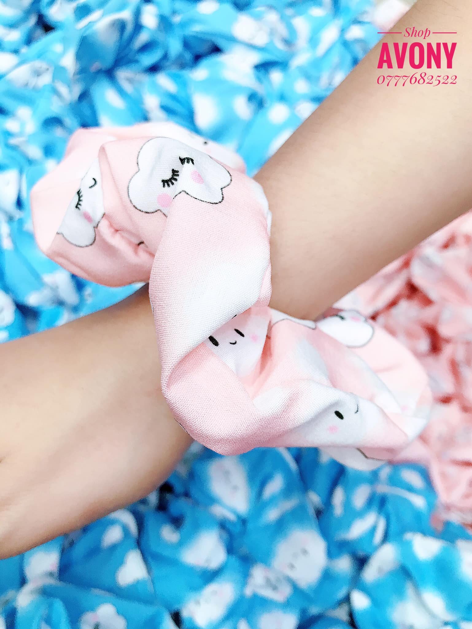 [HCM]Cột tóc vải scrunchies hoạ tiết mây