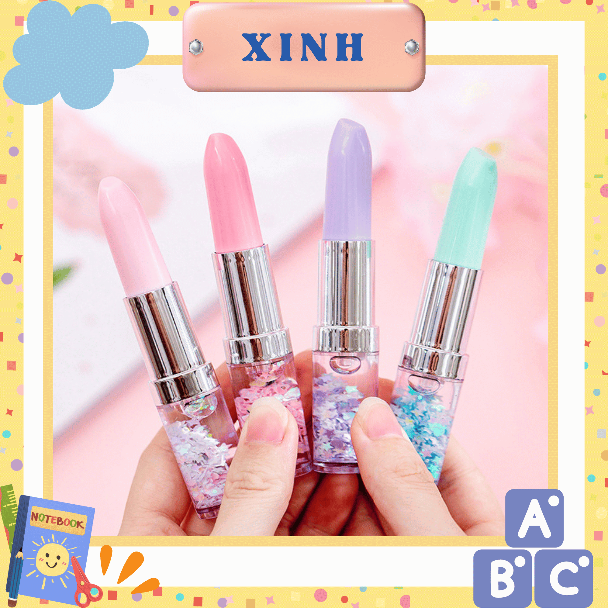 Bút gel xanh hình thỏi son ngòi 0.5mm - Bút nước mực xanh cute