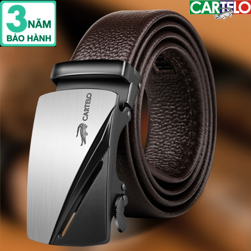 Thắt lưng da nam cao cấp cartelo thắt lưng nam da bò 2 lớp 100% khóa tự động -bảo hành 3 năm
