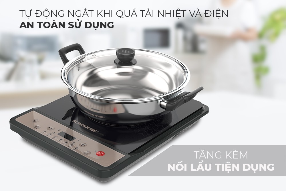 Bếp điện từ phím ấn cơ sunhouse shd6148 / shd6160 - tặng kèm nồi lẩu