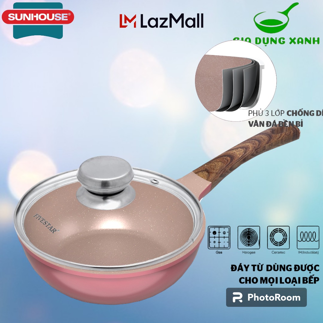 Chảo sâu lòng, vân đá + đáy từ sunhouse dp20mp hoặc dp24mp size 20/24cm 285/320k