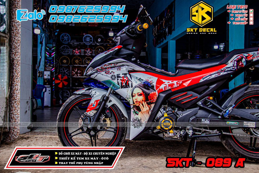 tem trùm exciter 155 trắng đỏ đen samurai