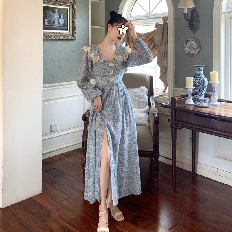 Đầm maxi cổ bèo tiểu thư sang trọng