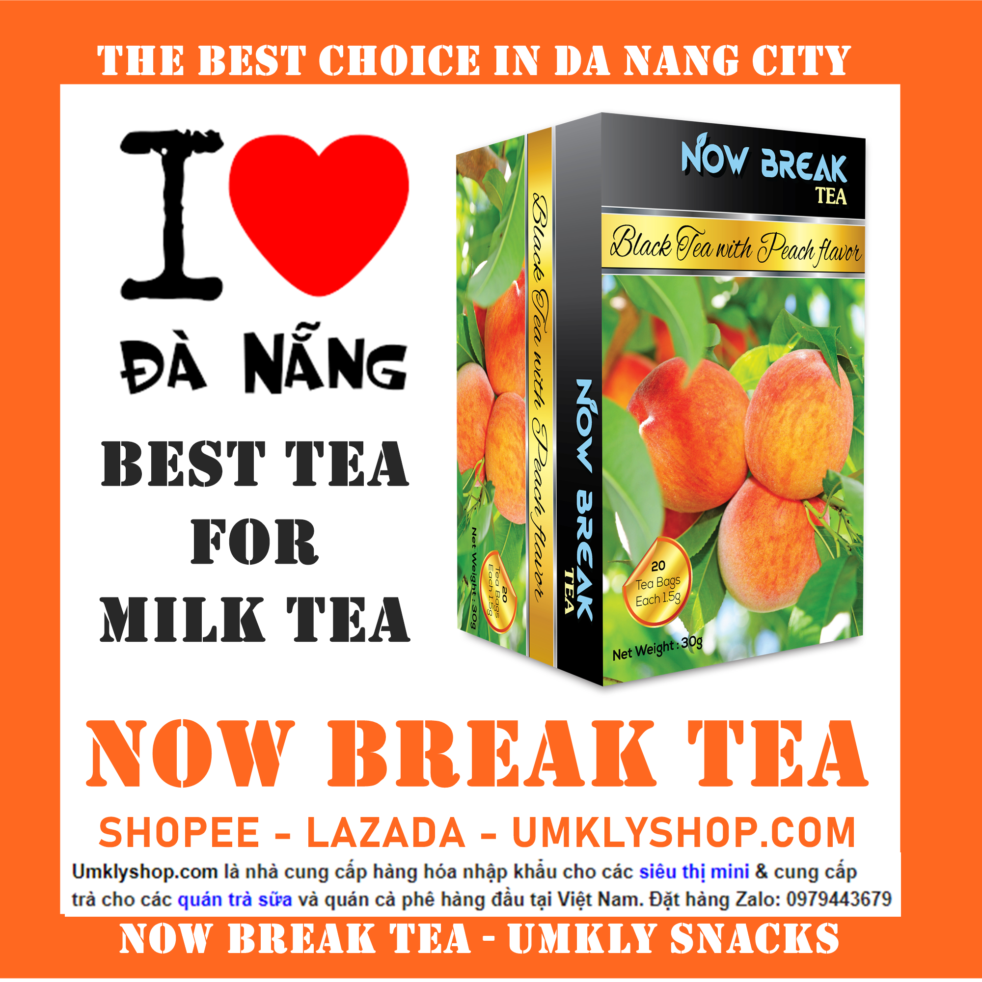 Trà Đào Now Break Tea, 30g, 20 túi trà