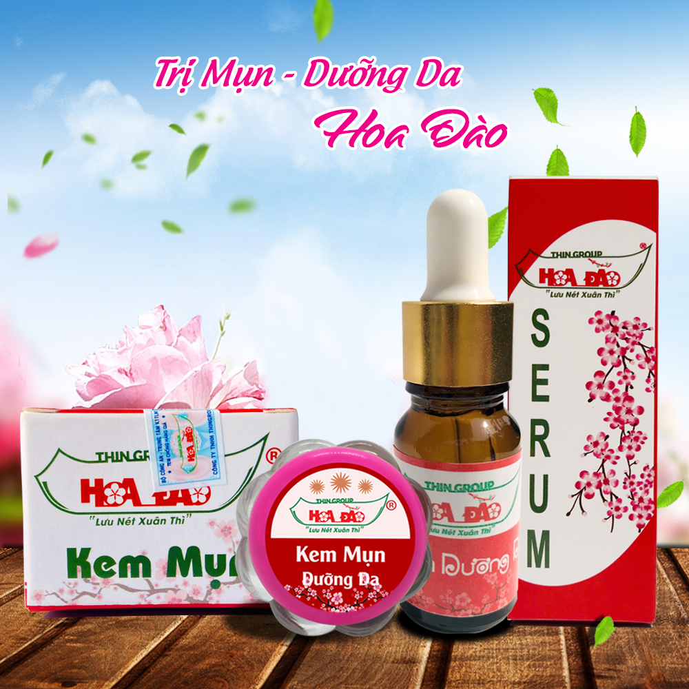 Combo giảm mụn dưỡng trắng da Hoa Đào Thingroup (Kem Mụn Hoa Đào và Serum Hoa Đào)