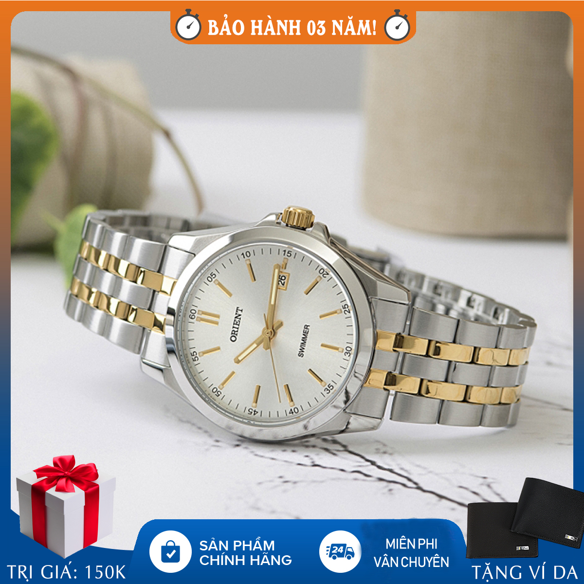Đồng hồ nam dây thép chính hãng Orient SUND6001W0 quartz