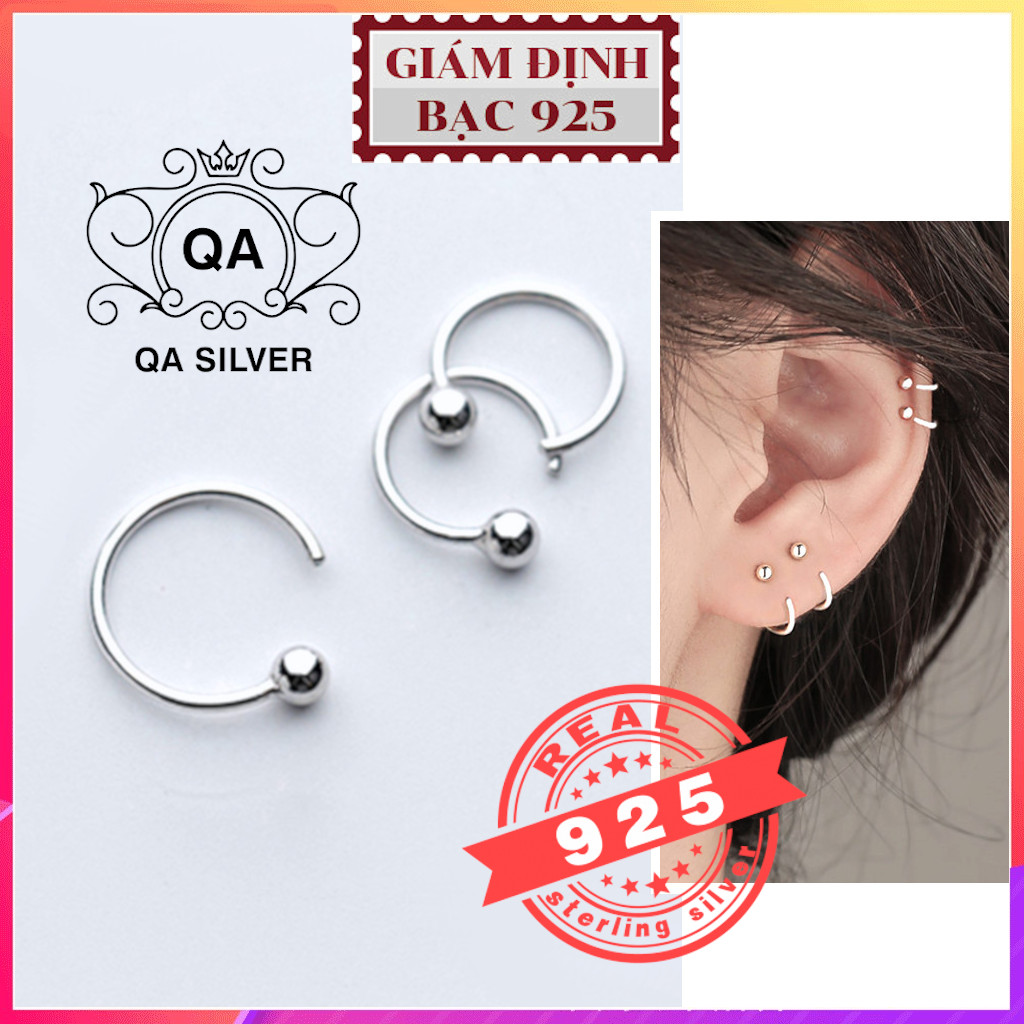 Khuyên tai bạc 925 bi móc chữ C bông tròn nam nữ kẹp vành tối giản S925 C-SHAPED QA SILVER Earrings EA190505