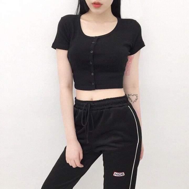 [HCM]Áo thun croptop xoắn eo tay ngắn kute