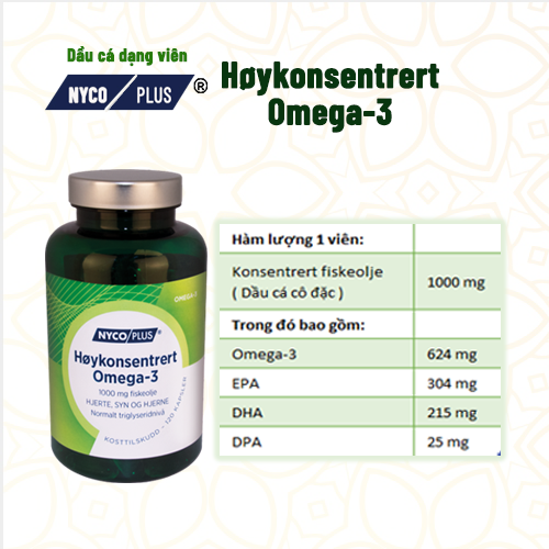 Dầu cá Omega 3 liều cao 1000mg Hoykonsentrert Nycoplus nội địa Na Uy - 120 viên