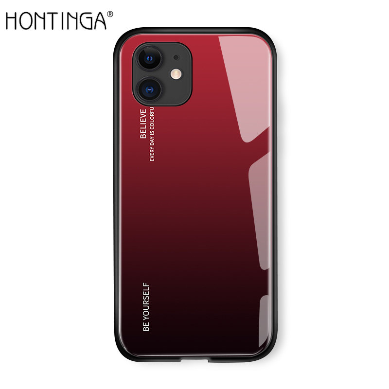 Hontinga For iPhone 11 Case Luxury Aurora Rainbow Casing Gradient Series Phone Cases Shockproof Tempered Glass Back Cover