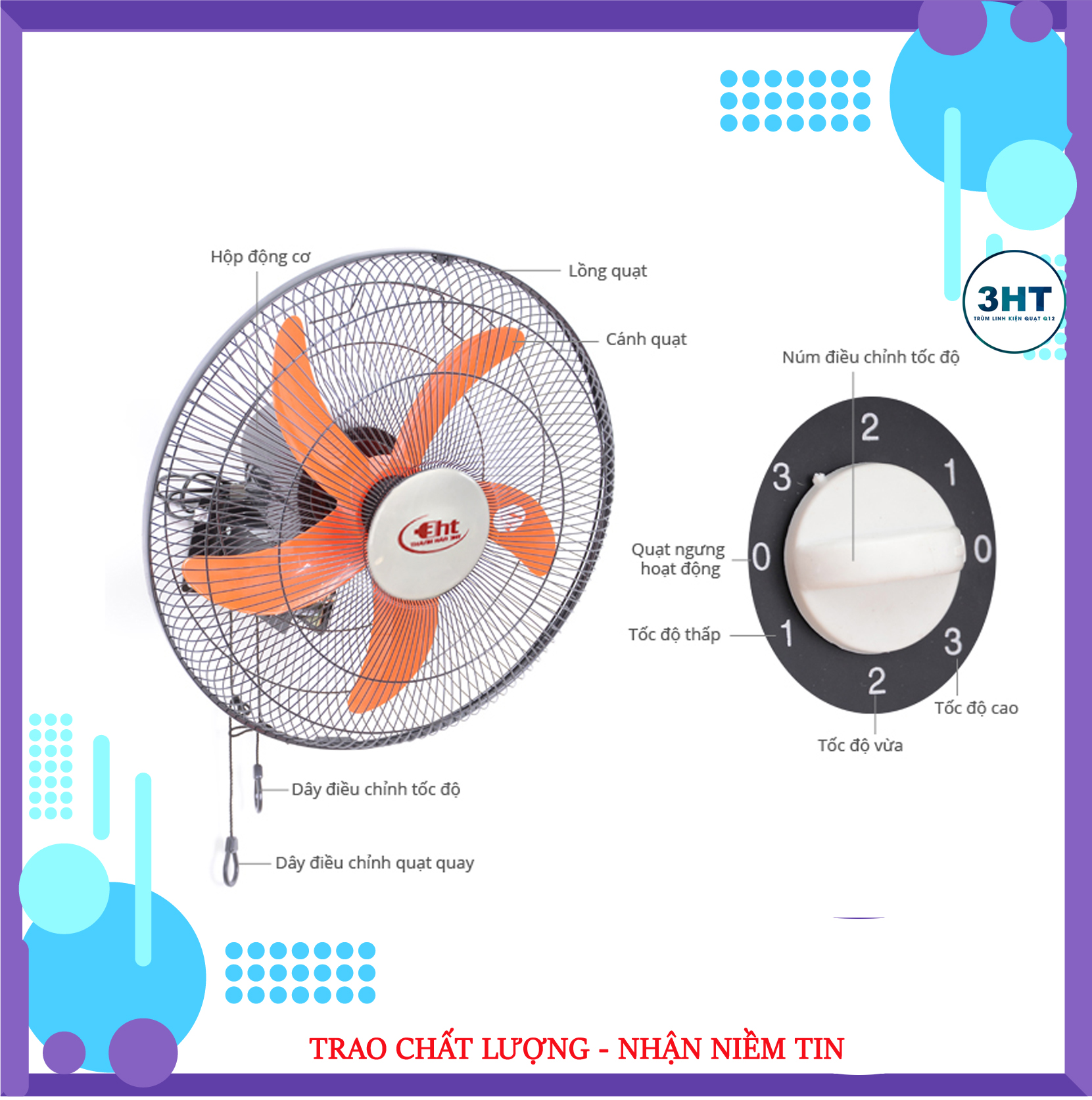 QUẠT TREO TƯỜNG THÂN SENKO ĐÔNG CƠ ĐỒNG 100%