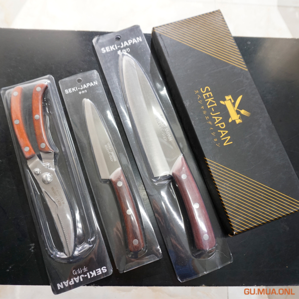 Bộ 4 dao chặt, dao gọt, dao thái, kéo cắt gà thương hiệu Seki Japan hàng nội địa Nhật chính hãng