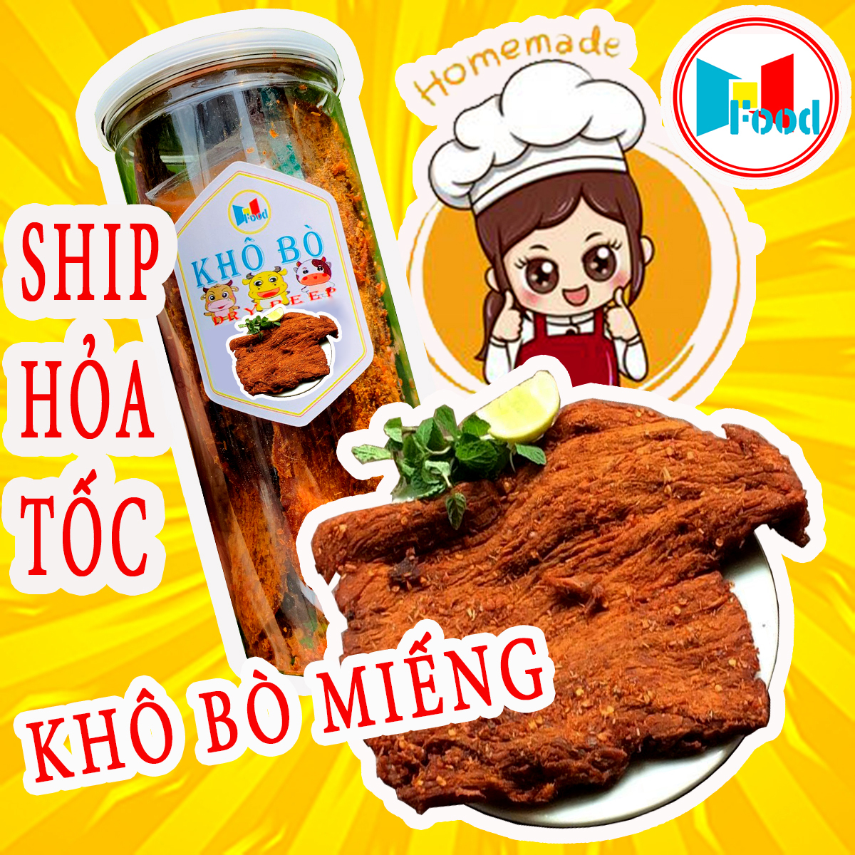 Khô Bò Miếng Mềm Lon pet 300gram Đậm Vị Bò